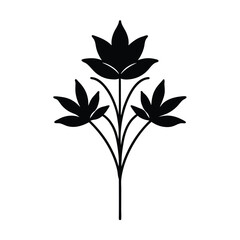 Elegant black silhouette of a blooming flower with three petals and leaves