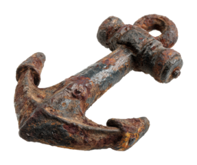 Rusty anchor found on seaside beach coastal discovery adventure isolated on transparent background