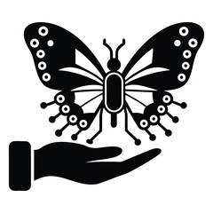 Robotic Hand Holding a Digital Butterfly Symbolizing AI Evolution