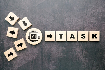 Artificial intelligence system receiving multiple input directions to process and complete a task, symbolizing AI agent and automation in action