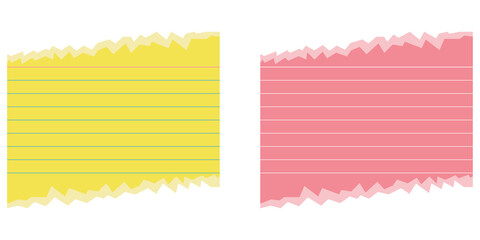 Yellow and pink notepad paper with ruled lines isolated on transparent background — torn edge notebook pages