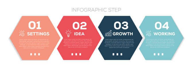 Business infographic template design with 4 steps. Infographic template which can be used for presentations banners, workflow layout, annual report, web design.