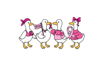  A Team of Cute Ducks Wearing Pink Ribbons for Breast Cancer Support Sublimation Design