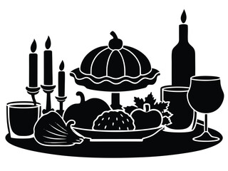 Vector art of turkish  dinner table with food and candles