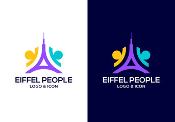 Paris Eiffel Tower logo icon vector with people