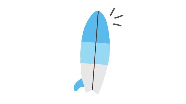 Animated blue and white surfboard illustration with stripe pattern isolated on white background
