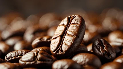 Fotobehang Koffiebar a close-up image of roasted coffee beans with a rich, golden-brown hue  © Amirah