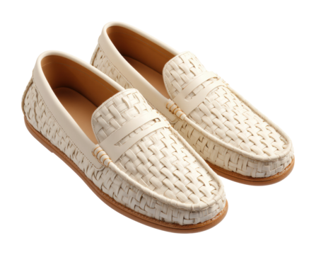 Elegant white woven loafers fashion store product isolated on transparent background