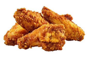 Crispy golden fried chicken wings isolated on white background