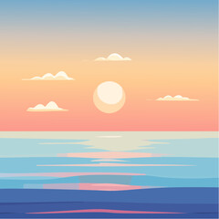 Fototapeta premium Sunset over ocean with calm water and clouds