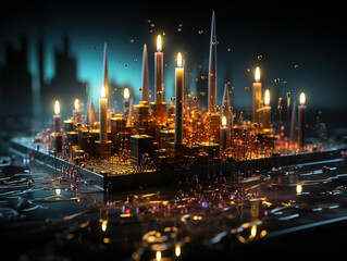 Visual representation of stock market trading through candlestick graphs and data