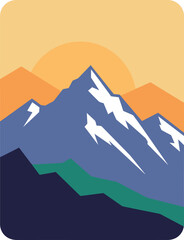 Stylized Mountain Sunset Vector Art