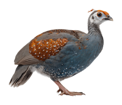 Vibrant guinea fowl strutting in nature wildlife capture isolated on transparent background
