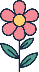 Simple Pink Flower with Green Leaves Icon