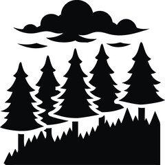 Obraz premium Misty pine forest landscape with rising fog and moody atmosphere isolated on white background isolated on transparent background