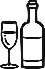 Clean Bar Style Hand Drawn Wine Bottle and Glass
