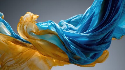 Obraz premium Close-up of Draped Teal and Amber Fabric with a Luxurious Feel