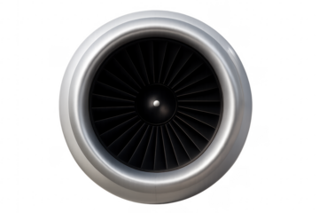 Jet aircraft engine turbine on transparent background