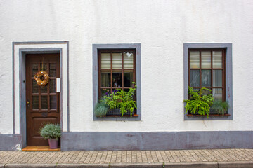 facade of house door in German small town, Issum, North-Rhine Westphalia