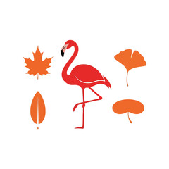Vibrant flamingo among autumn leaves abstract design vibrant colors vector