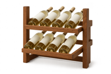 White wine bottles storing in wooden wine rack