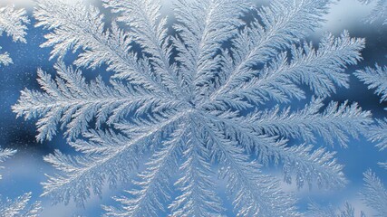 Macro time lapse video of a natural snowflake crystal growing on cold glass. Winter footage. - Powered by Adobe