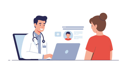 Obraz premium Virtual doctor visit with friendly physician, telehealth appointment for patient convenience, modern healthcare solution, accessible online medical consultation
