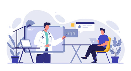 Obraz premium Professional doctor providing online consultation to patient, offering expert medical advice and care from a distance, telehealth reaching people at home