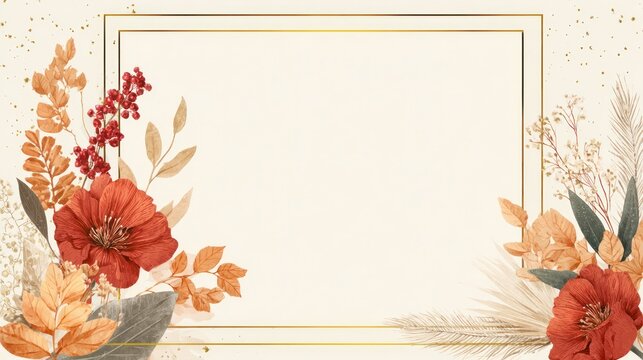 An elegant rectangular frame decorated with warm-toned autumn florals and leaves