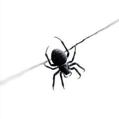 Spider Silhouette: A detailed macro shot of a solitary spider suspended gracefully on a slender strand, capturing its intricate form.