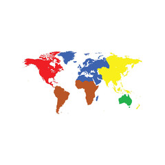 Colorful world map continents regions divided geographic areas global distribution vector