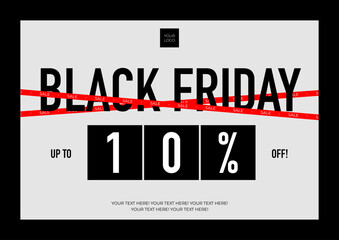 Black Friday Sale Banner Template with Red Discount Bar and 10 Percent Off Typography