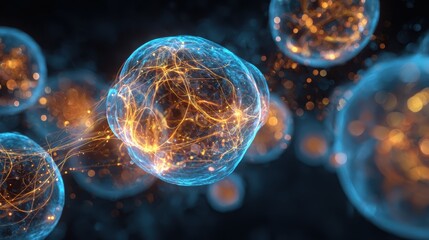 Cellular Realm: An abstract glimpse into the intricate and dynamic world of cells, revealing a network of vibrant, glowing structures.