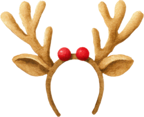 Funny and cute reindeer antler headband accessory for festive holiday celebration. This cheerful Christmas costume with red nose brings joyful party fun
