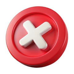 Obraz premium Red circular button with a white cross symbol isolated on white background