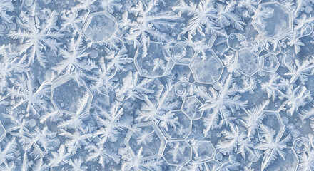 Close-up of Ice Crystals and Geometric Hexagonal Patterns frost frozen