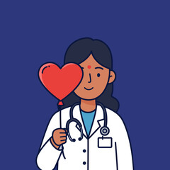 Caring female doctor holding heart balloon, a symbol of love and health, perfect for medical, wellness, and community outreach campaigns