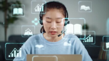 Student Engaged in Interactive E-Learning with Digital Data Overlays - Powered by Adobe