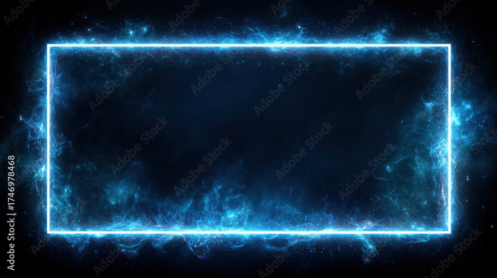Canvas Prints glowing blue neon rectangular frame on dark background