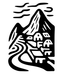ilustracion en tinta de la ciudadela de machupichu