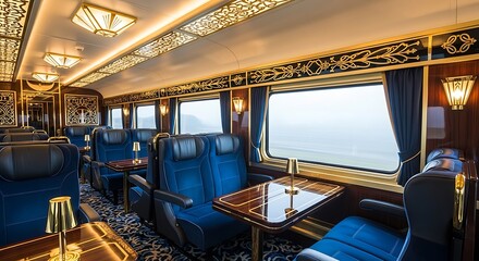 Luxurious Vintage Train Interior with Comfortable Seating and Elegant Decor