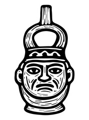 ilustracion en tinta de un huaco peruano