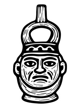 ilustracion en tinta de un huaco peruano