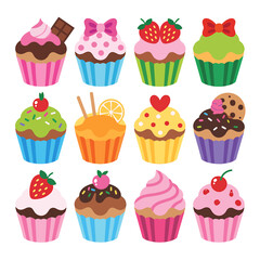 Colorful Assortment of Delightful Cupcakes with Various Toppings and Frosting Styles for Celebrations