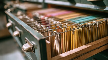 Organized Data: An open drawer reveals a meticulously organized assortment of documents, creating a tapestry of information