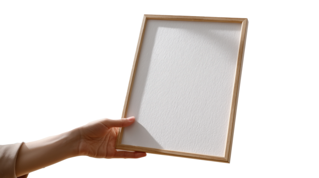 hand holding blank photo frame isolated