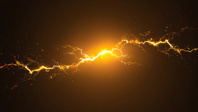 Abstract Golden Lightning Streaks on Black Background. Bright lightning bolt on black background symbolizing power and energy