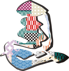 逆さ馬・和柄のパッチワーク・年賀状用素材