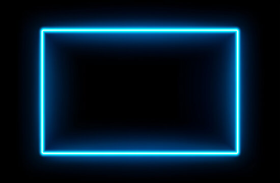 Abstract Neon Blue Rectangle Frame on Black Background