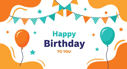 Happy birthday celebration balloons bunting festive event background vector